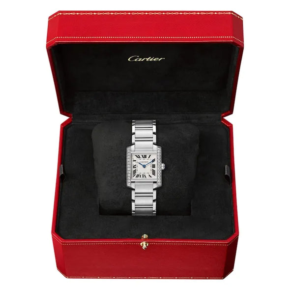 Cartier Tank Franaise Watch Medium Model, Quartz Movement, Steel, Diamonds