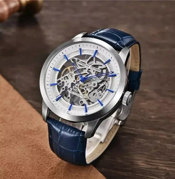 PAGANI DESIGN Men's Automatic Skeleton Mechanical Leather Waterproof Watch