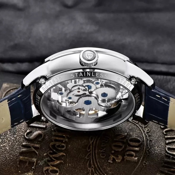 PAGANI DESIGN Men's Automatic Skeleton Mechanical Leather Waterproof Watch