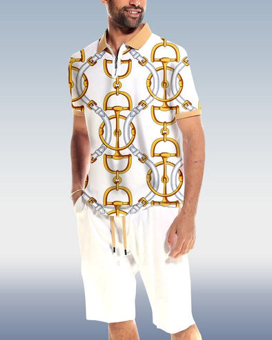 Men's Chain POLO Shirt 2 Piece Shorts Set