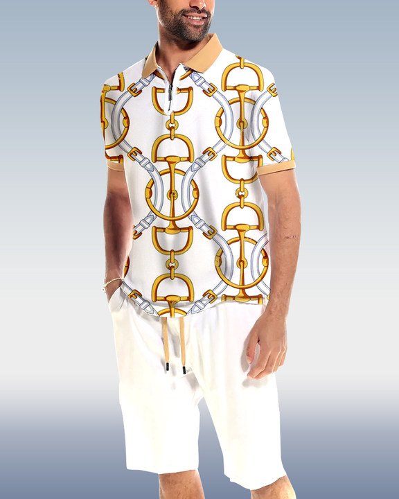 Men's Chain POLO Shirt 2 Piece Shorts Set