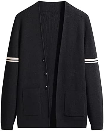 Mens Loose Fit Cardigan Sweaters with Pockets Casual Solid Color Open Front Cable Knitted Sweater Button Down Cardigan