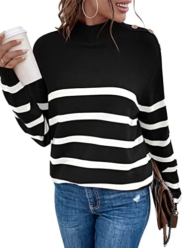 Women Winter Turtle Necks Striped Knit Sweater Long Sleeve Pullover Casual Color Block Tops 2022