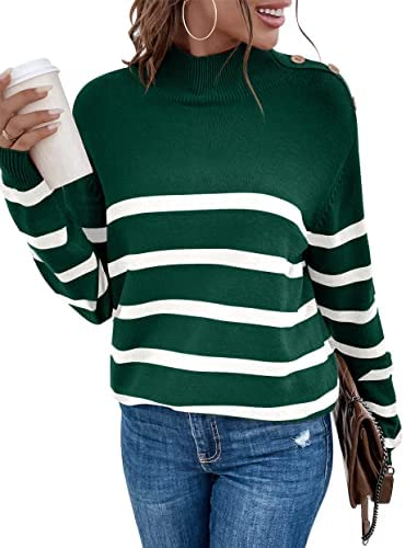 Women Winter Turtle Necks Striped Knit Sweater Long Sleeve Pullover Casual Color Block Tops 2022