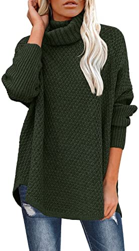 Women's Oversized Turtleneck Long Sleeve Casual Pullover Knit Tunic Sweater