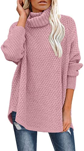 Women's Oversized Turtleneck Long Sleeve Casual Pullover Knit Tunic Sweater