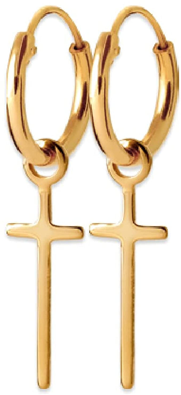 Mystigold Cross 18K Gold Plated Hoop Earrings 0.6 x 0.25