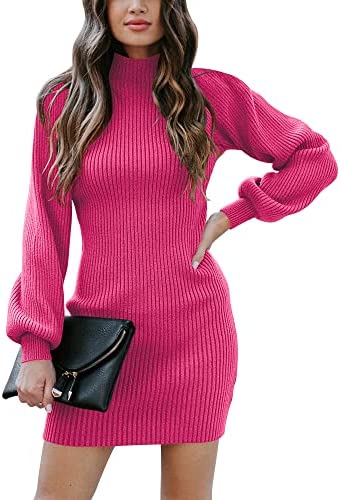 Women Turtleneck Long Sleeve Knit Stretchable Elasticity Slim Sweater Bodycon Mini Sweater Dress