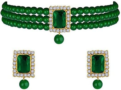Ethnic Choker Necklace Earrings Wedding Bollywood Party Jewelry Set for Women