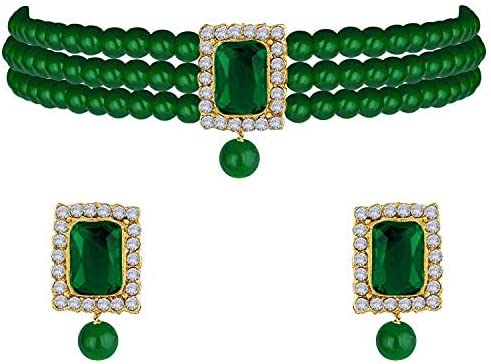 Ethnic Choker Necklace Earrings Wedding Bollywood Party Jewelry Set for Women