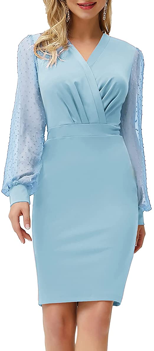 Women's Pencil Work Dresses Long Sleeve V Neck BodyconBusiness Dress Elegant Cocktail Party