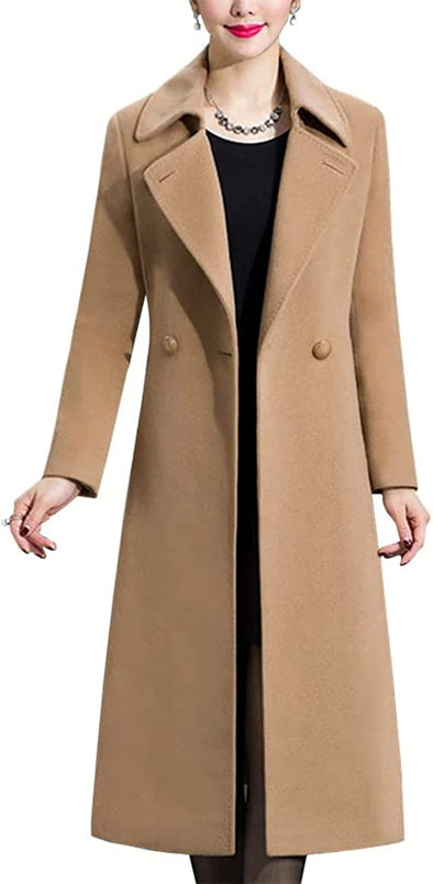 Womens Vintage Double Breasted Long Wool Jacket Pea Coat