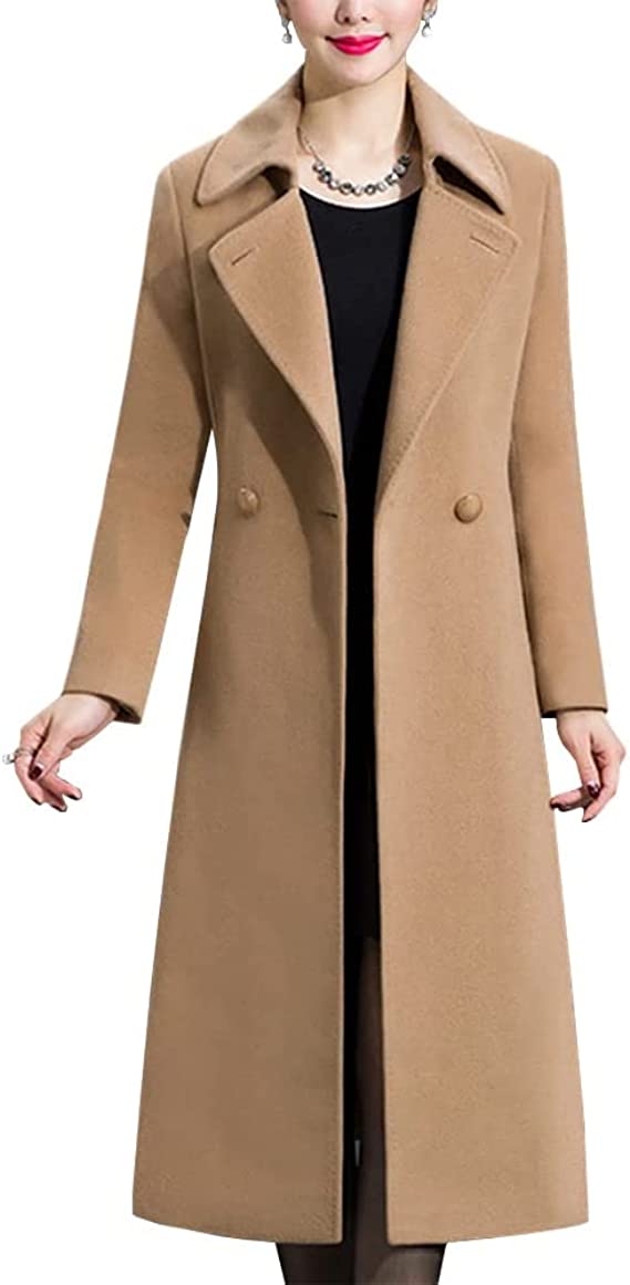 Womens Vintage Double Breasted Long Wool Jacket Pea Coat