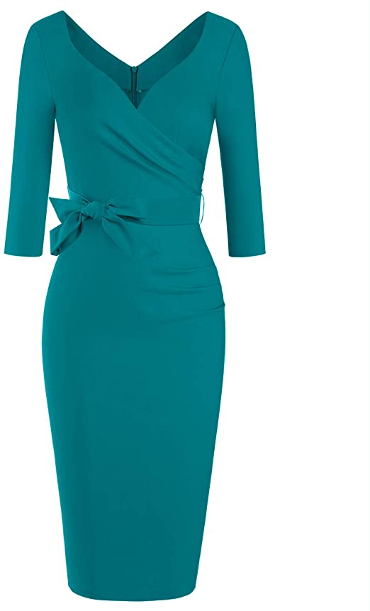 Women's Classic Retro V Neck Half Sleeve Sheath Formal Juniors Dress