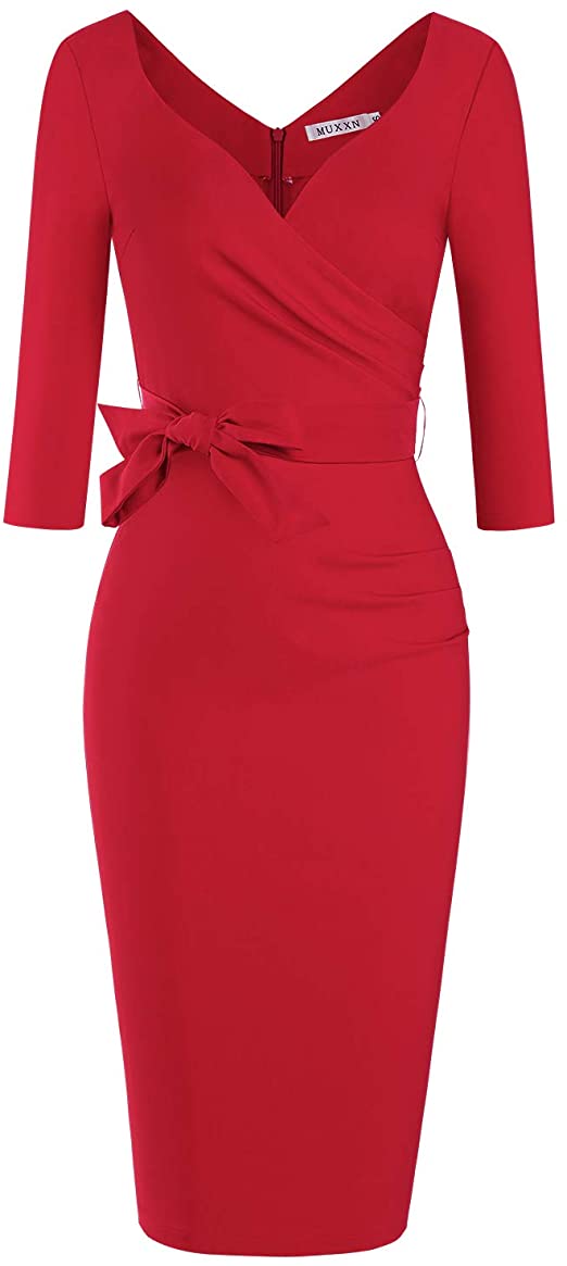 Women's Classic Retro V Neck Half Sleeve Sheath Formal Juniors Dress
