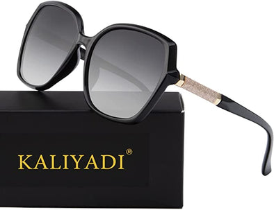KALIYADI Classic Polarized Sunglasses for Women Trendy Square Sparkling Composite Shiny Frame -UV400 PROTECTION