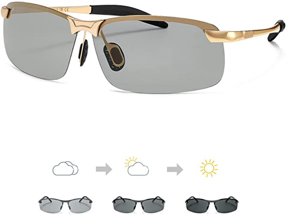 Men's Photochromic Sunglasses with Polarized Lens for Outdoor 100% UV Protection, Anti Glare, Reduce Eye Fatigue