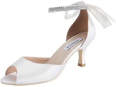 Women's Open Toe Low Heel Pumps Sandals Bridal Wedding Shoes for Bride Ankle Strap Satin