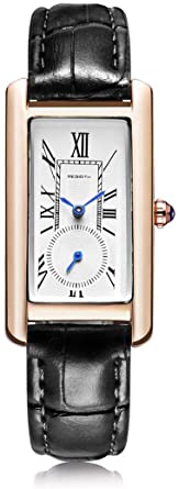 Women Quartz Watch Lady Stylish Rectangle Dress Watch with Leather Strap and Sapphire Crown