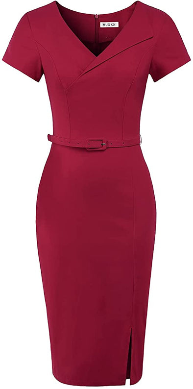 Women's 1940s Vintage Short Sleeve Stretch Work Formal Pencil Dress