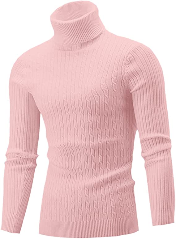 Men's Casual Slim Fit Turtleneck Pullover Sweaters with Twist Patterned & Long Sleeve T-Shirt