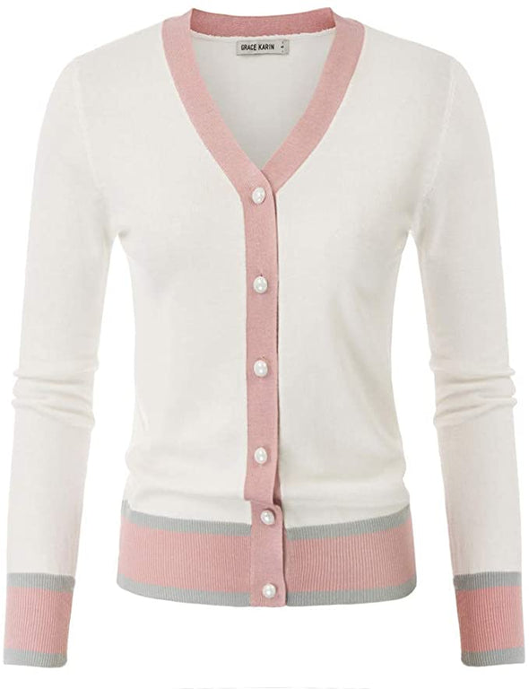 Women's Long Sleeve Button Down Sweater Classic V-Neck Knit Cardigan