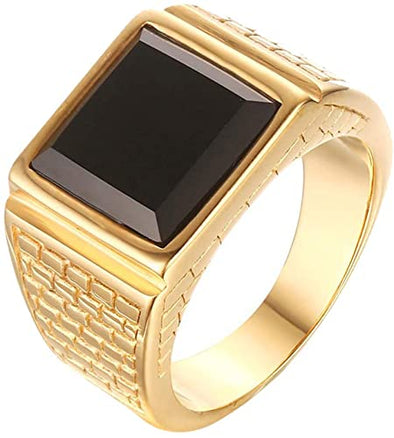 CARTER PAUL Men's Stainless Steel Black Onyx Gold Ring Europe and America Style