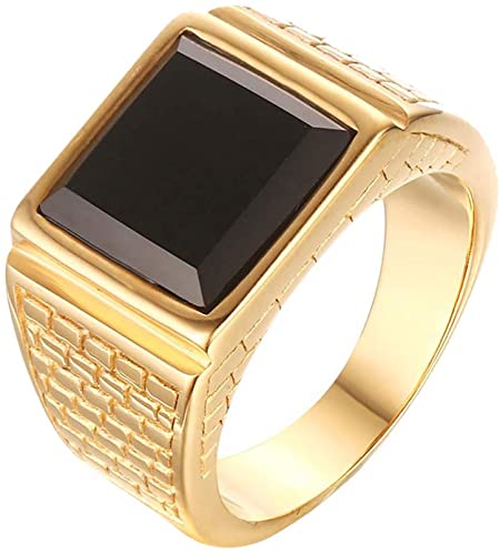 CARTER PAUL Men's Stainless Steel Black Onyx Gold Ring Europe and America Style