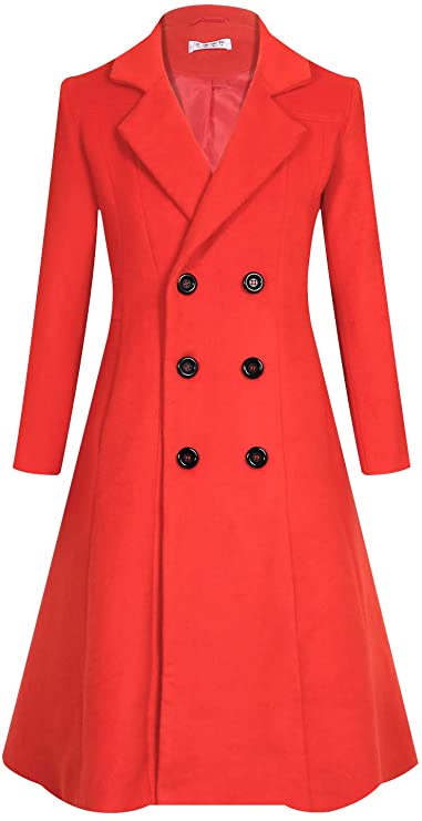Women's Winter Wool Dress Coat Double Breasted Pea Coat Long Trench Coat