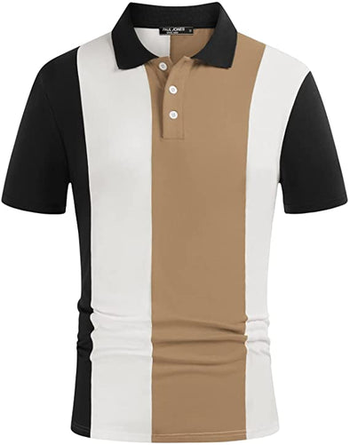Mens Stripes Vintage Polo Shirts Casual Classic Fit Golf T Shirt