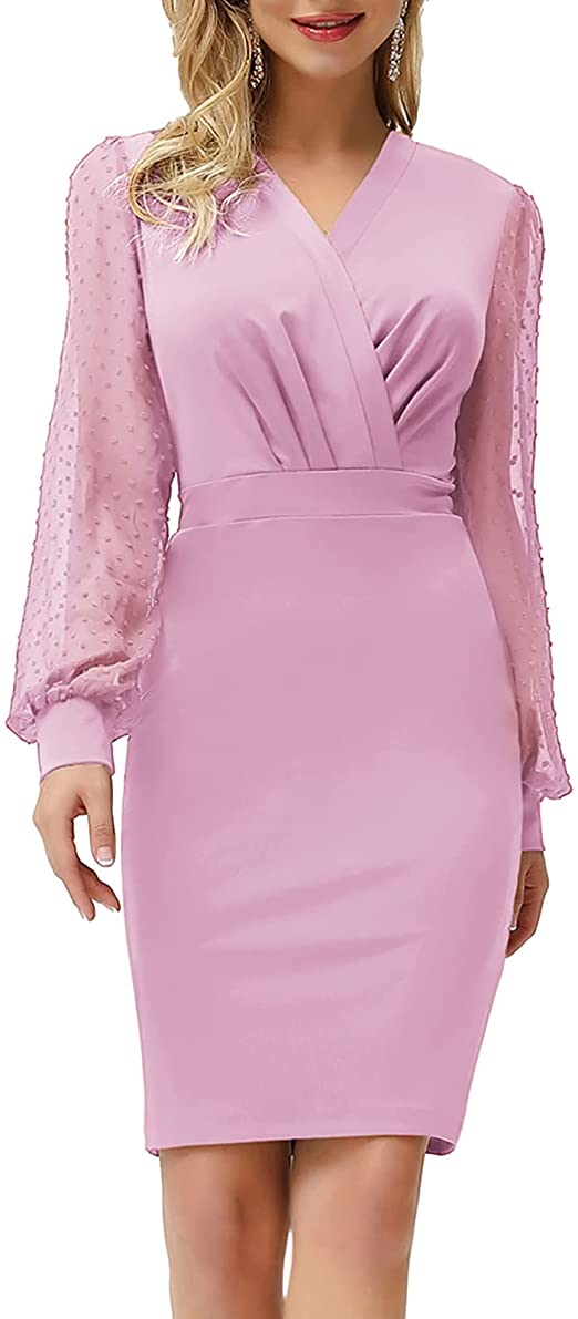 Women's Pencil Work Dresses Long Sleeve V Neck BodyconBusiness Dress Elegant Cocktail Party