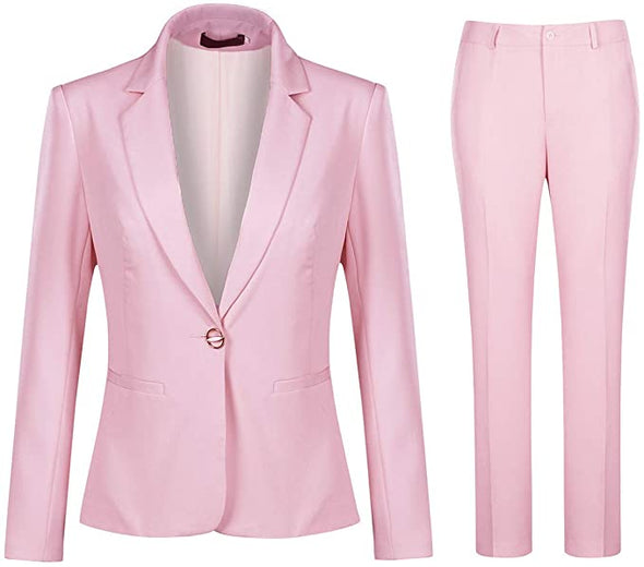 Women's 2 Piece Office Work Suit Set One Button Blazer and Pants