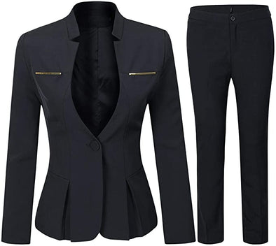 Women's Elegant Business 2 Piece Office Lady Suit Set Work Blazer Pant