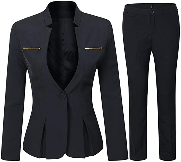 Women's Elegant Business 2 Piece Office Lady Suit Set Work Blazer Pant