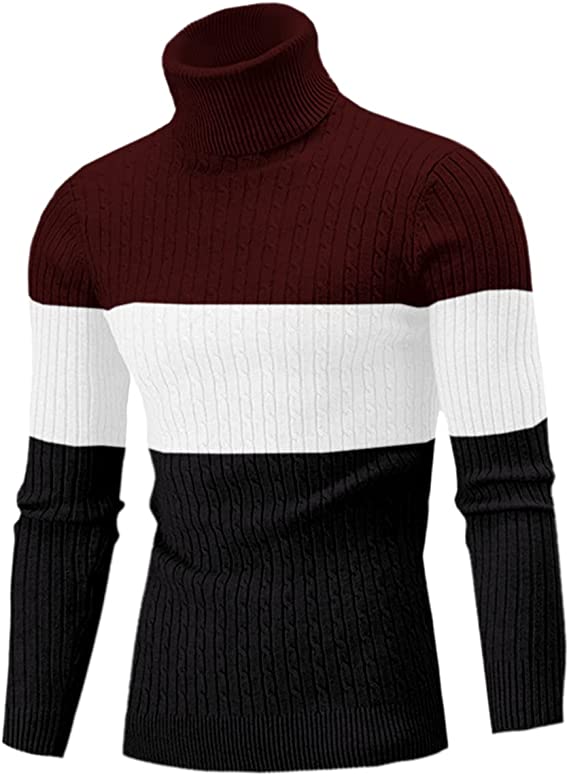 Men's Casual Slim Fit Turtleneck Pullover Sweaters with Twist Patterned & Long Sleeve T-Shirt