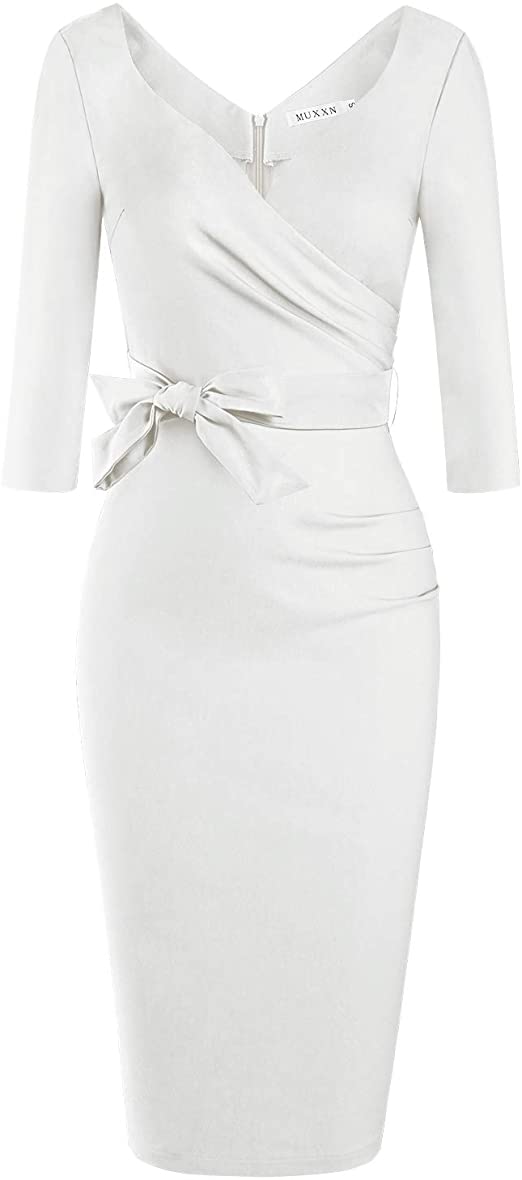 Women's Classic Retro V Neck Half Sleeve Sheath Formal Juniors Dress