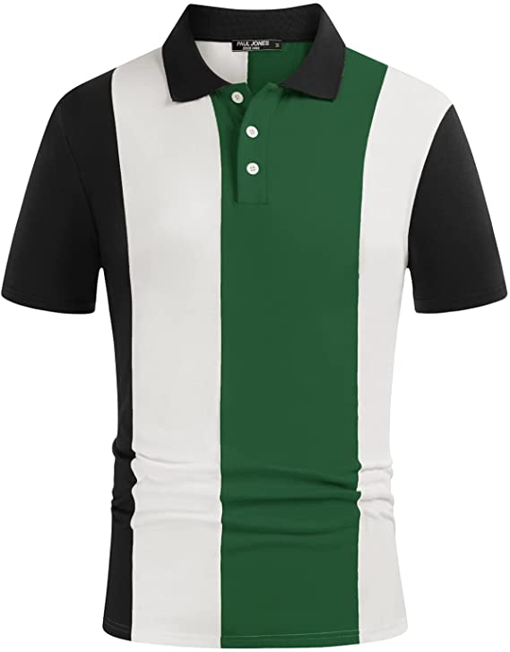 Mens Stripes Vintage Polo Shirts Casual Classic Fit Golf T Shirt