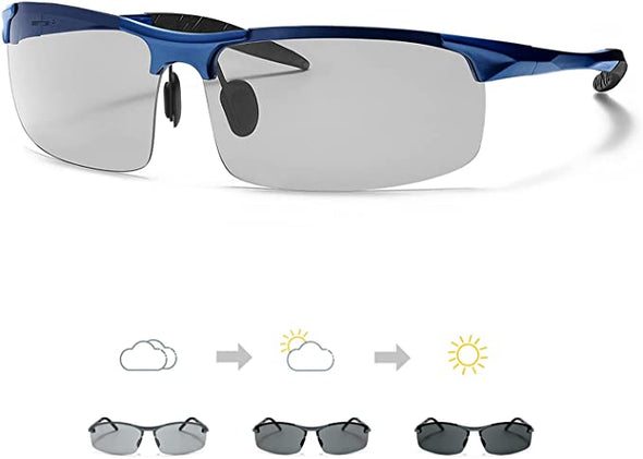 Men's Photochromic Sunglasses with Polarized Lens for Outdoor 100% UV Protection, Anti Glare, Reduce Eye Fatigue