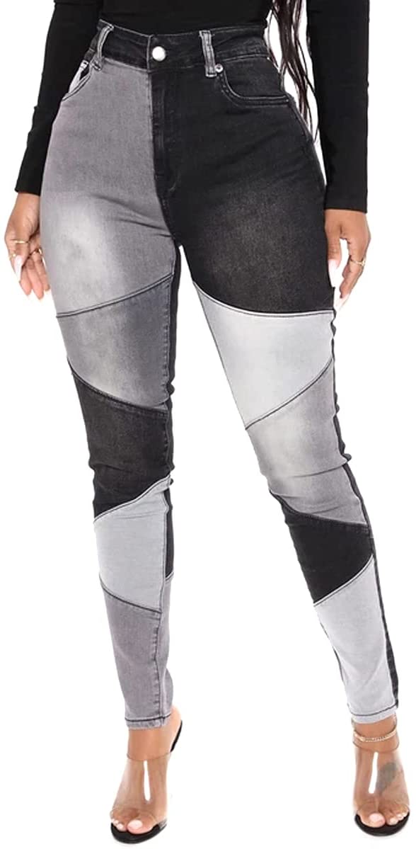 Designers Women Mid Waist Stretchy Patchwork Denim Pants Jeans