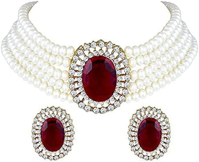 Kundan Pearl Choker Multi Layered Beaded Necklace Earrings Set Indian Traditional Wedding Jewelry for Women Girls