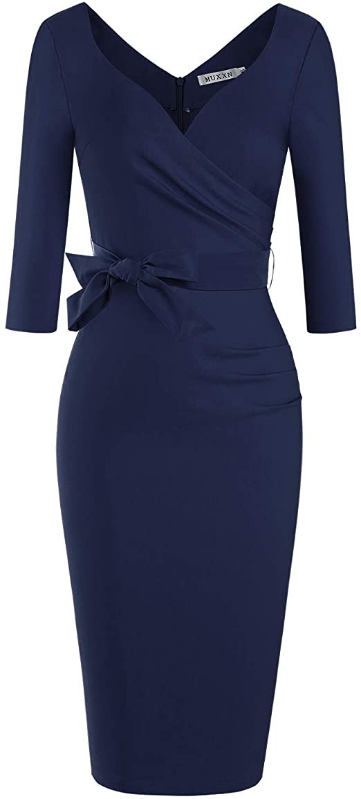 Women's Classic Retro V Neck Half Sleeve Sheath Formal Juniors Dress