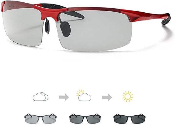 Men's Photochromic Sunglasses with Polarized Lens for Outdoor 100% UV Protection, Anti Glare, Reduce Eye Fatigue