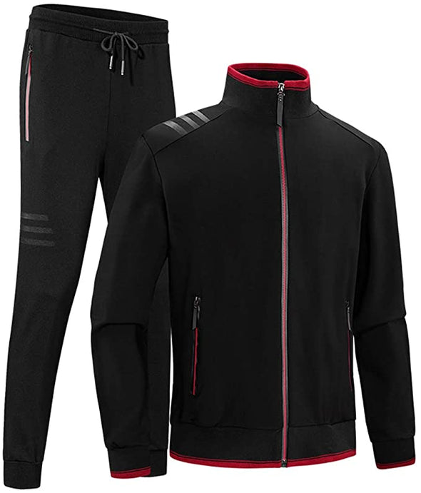 Men's Casual 2 Pieces Contrast Cord Full Zip Sports Sets Jacket & Pants Active Fitness Tracksuit Set