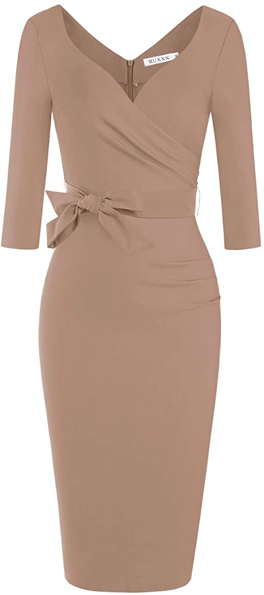 Women's Classic Retro V Neck Half Sleeve Sheath Formal Juniors Dress