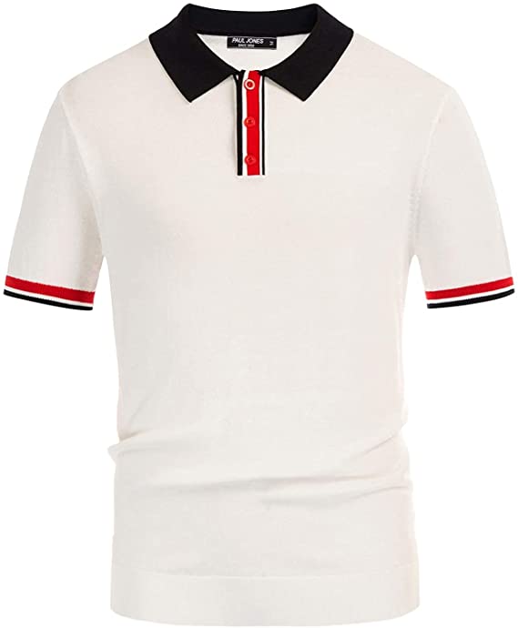 PJ PAUL JONES Men's Vintage 50s Polo Shirts Contrast Stripes Golf Knitting Shirt