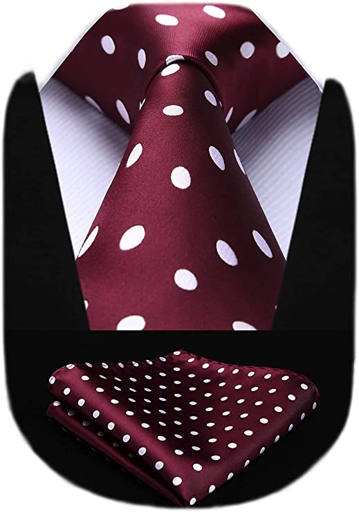 Extra Long Polka Dots Stripe Tie Handkerchief Men's Necktie & Pocket Square Set