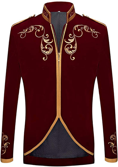 ens Stylish Court Prince Black Velvet Gold Embroidery Blazer Suit Jacket
