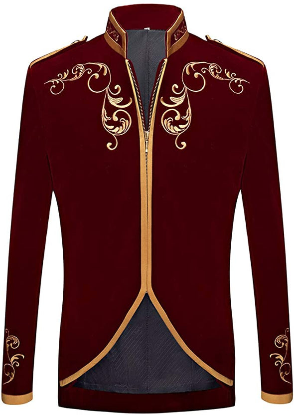 ens Stylish Court Prince Black Velvet Gold Embroidery Blazer Suit Jacket