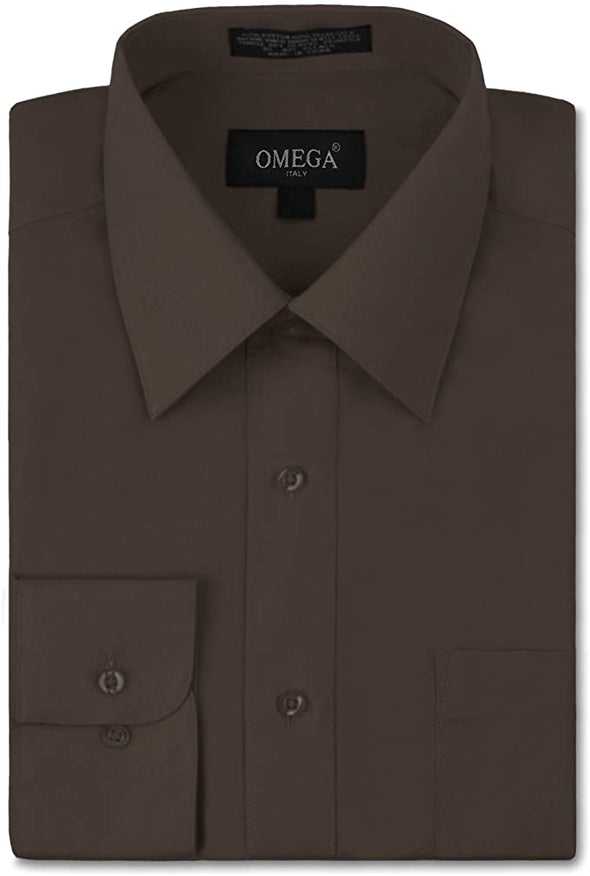 Omega Italy Men's Long Sleeve Dress Shirt Solid Color Regular Fit 25 Colors