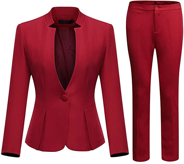 Women's Business Office 1 Button Blazer Jacket and Pants Suit Set